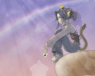 Cartoon girl cat rainbow rock - anne stokes free wallpaper for desktop