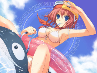 Woman bikini surfboard sky clouds - sots art free wallpaper