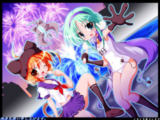 Fireworks anime girls green hair - firework free wallpaper