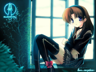 Gothic anime portrait windowsill brownhair - gothic free wallpaper for desktop