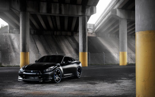 Black car parked bridge yellow 2 - andrew law free wallpaper