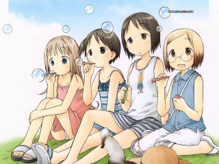 Girls bubbles dog outdoors manga - a group of girls free wallpaper