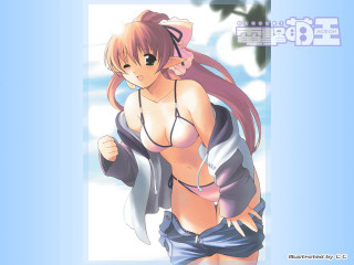 Woman bikini cat ears blue - sōsaku hanga free wallpaper