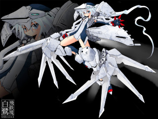 Woman sword robot black background - official art free wallpaper for desktop