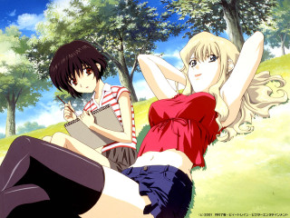 Anime girls park autumn tree - the ground in a park free wallpaper