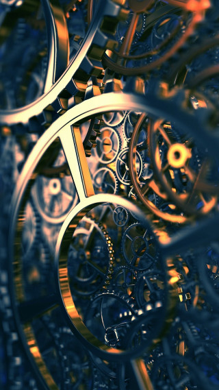 Gold clock blue background gears - biomechanical free wallpaper