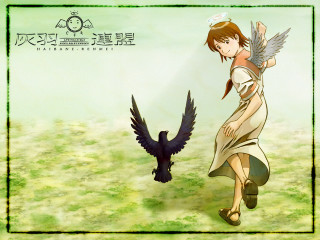Woman bird angel wings dress - the ground in front free wallpaper