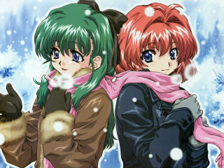 Green red hair girls winter - the other wearing free wallpaper