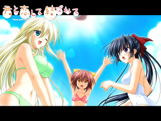 Anime girls beach bikini clouds - the background and a sky free wallpaper