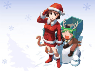 Christmas santa woman child snowman - small free wallpaper