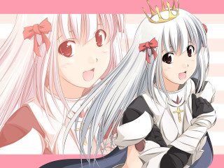 White hair anime girls crown - their head free wallpaper