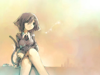 Girl sitting cat lap city - a ledge free wallpaper