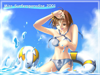 Cartoon woman bikini water ball - a ball free wallpaper