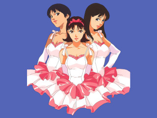 Three anime girls pink dress - one girl free wallpaper
