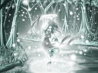 Snowy forest woman bird anime - a snowy forest free wallpaper