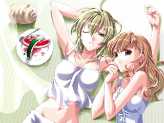 Two girls food wine aya - a plate of food free wallpaper