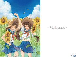 Girls sunflowers schooluniform fireworks summer - a field of sunflowers free wallpaper