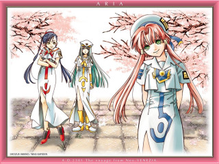 Anime girls pink flower tree - two anime girl free wallpaper