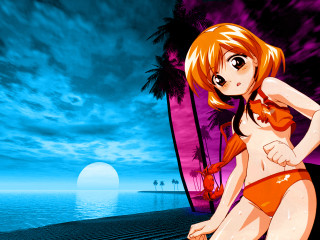 Beach woman bikini ocean pinkumbrella - the ocean free wallpaper for desktop