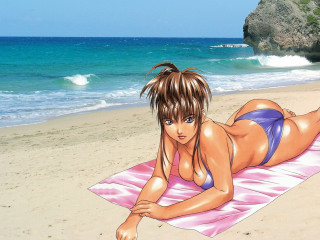 Beach woman bluebikini laying on - eizan kikukawa free wallpaper