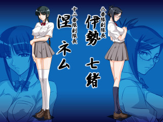 Anime girls school uniform portrait - sōsaku hanga free wallpaper
