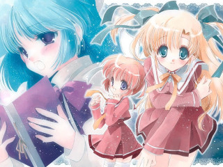 Anime girls snowy background manga - their hand free wallpaper