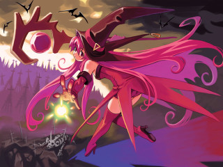 Pink hair girl flying witch - a pink hair free wallpaper