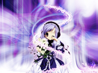 Anime girl flower bouquet purple - a spiral design free wallpaper