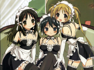 Three anime maid girls bedroom - concept art free wallpaper