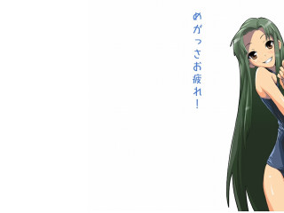 Green haired woman blue dress - flowing hair free wallpaper