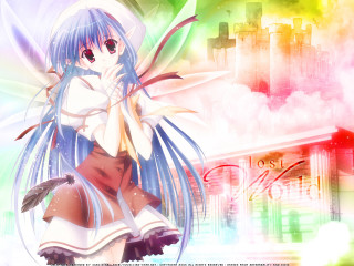 Anime girl bluehair whitedress cityscape - lostfish free wallpaper