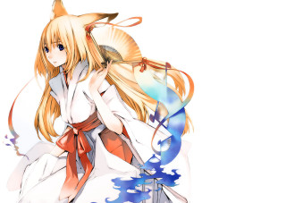 Alice prin fox ears hakama - a white dress holding free wallpaper