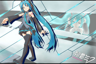 Anime girl blue hair sword 2 - official art free wallpaper