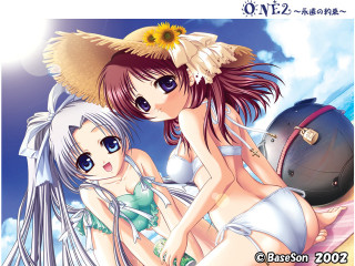 Anime girls beach bikini hats - a helmet free wallpaper