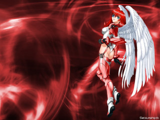 Red haired anime angel wings - white wing free wallpaper