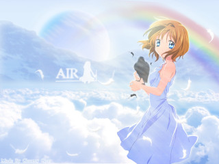 Girl blue dress rainbow clouds - visual art free wallpaper