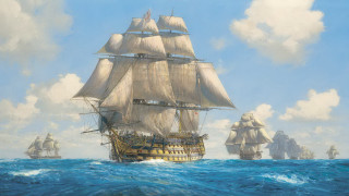 Ship ocean background clouds painting 2 - american scene painting free wallpaper