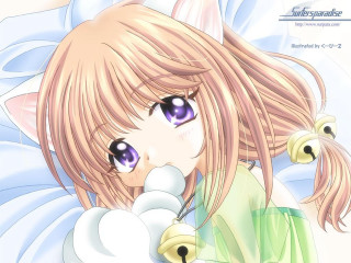 Girl longhair bigeyes cellphone cat - sōsaku hanga free wallpaper