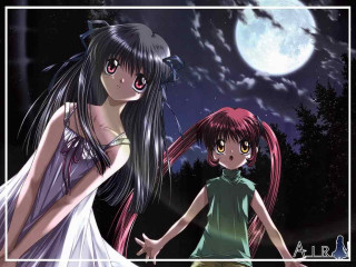 Anime girls fullmoon longhair bigeyes - full free wallpaper