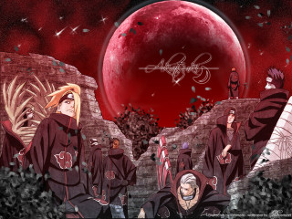 Red moon anime characters forest - a red moon in the background free wallpaper