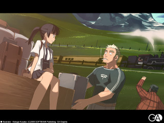 Man woman train mountain railway - a train free wallpaper