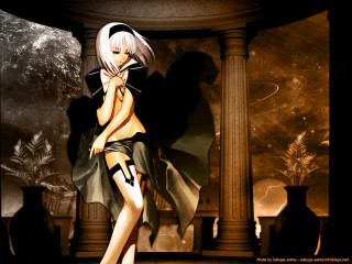 Gothic anime woman clock pillar - a short skirt free wallpaper