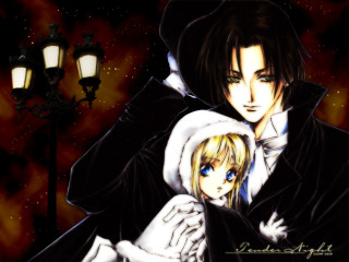Gothic anime couple hug streetlight - gothic free wallpaper for desktop