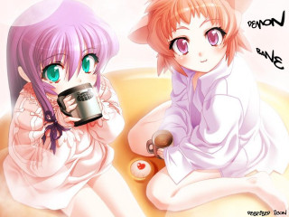 Anime girls couch coffee animal - a camera free wallpaper
