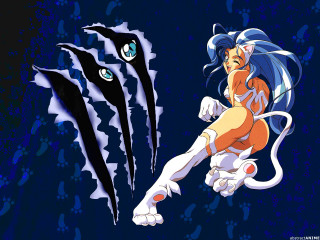 Cat girl blue hair demon - cat free wallpaper