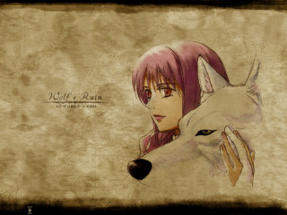 Pink hair wolf head anime - grungy free wallpaper