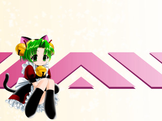 Anime girl cat maid green - anime visual free wallpaper
