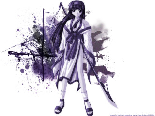 Woman sword bow purple splat - a long dress holding free wallpaper