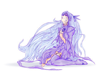 Woman longhair purpledress sitting wind - the wind free wallpaper