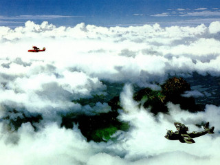 Airplanes clouds matte painting nature - chesley bonestell free wallpaper